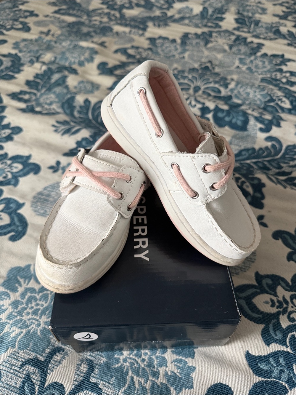 Sperry White Kids Boat Shoes with Pink Accents
